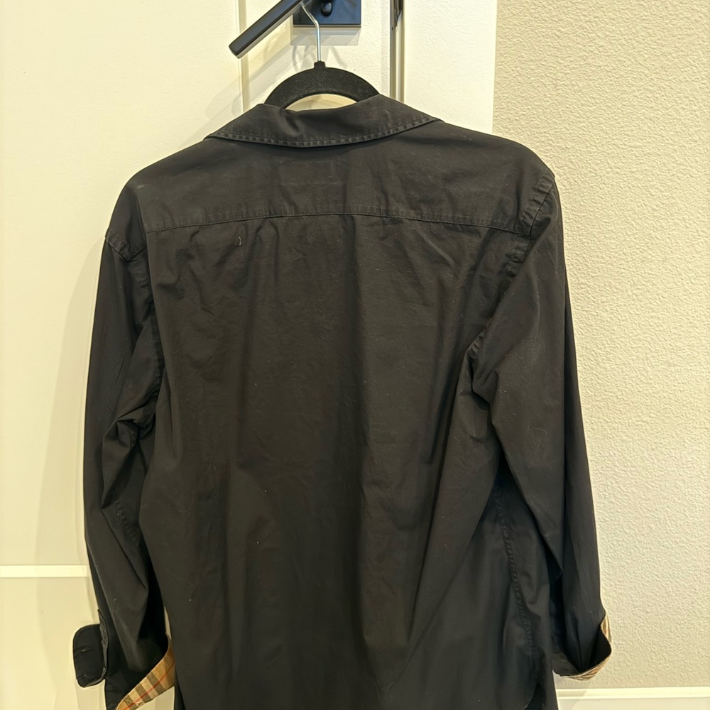 Burberry Black Button Down Shirt with Plaid Accents - Picture 6 of 7